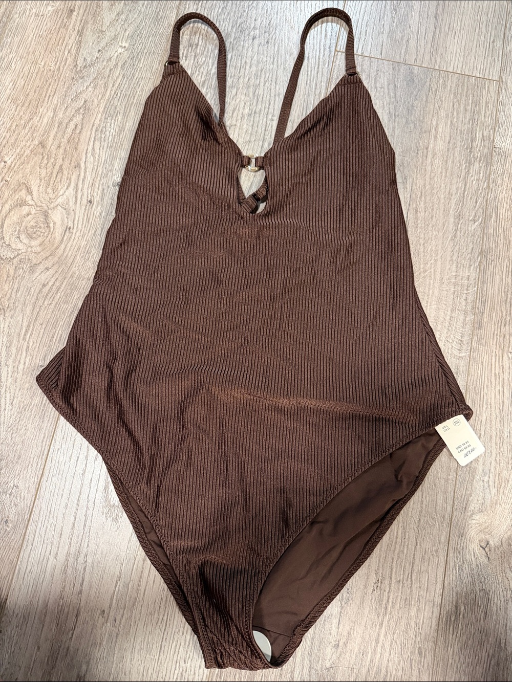 aerie Ribbed One-Piece Swimsuit in Chocolate Brown